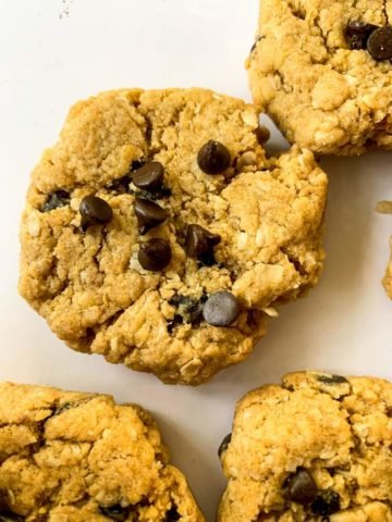 Close up of One Oatmeal Chocolate Chip Cookie