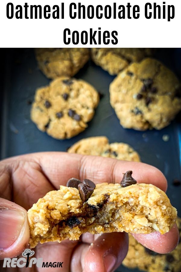 Oatmeal Chocolate Chip Cookies with text on top
