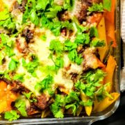 Baked Rigatoni Pasta with Ground Beef in a baking tray