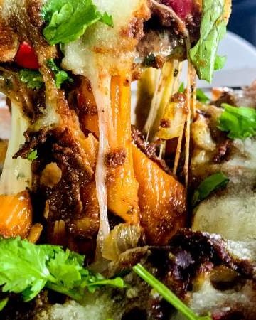 Close up of cheesy part of Baked Rigatoni Pasta