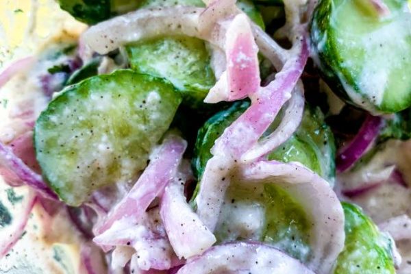 Cucumber Red Onion Salad with Dill and Sour Cream