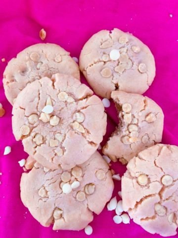 Strawberry Cookies with White Chocolate Chips (Eggless)