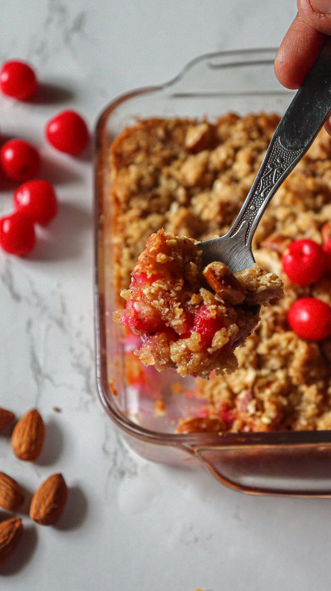Cherry Crumble with Oats Almond Butter Streusel