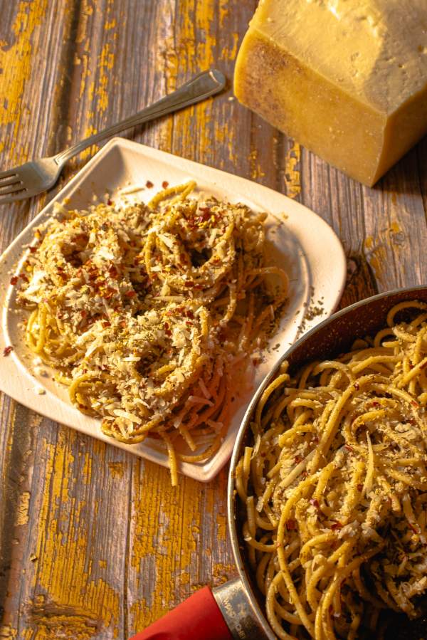 Garlic Butter Spaghetti Noodles Recipe loaded with Parmesan