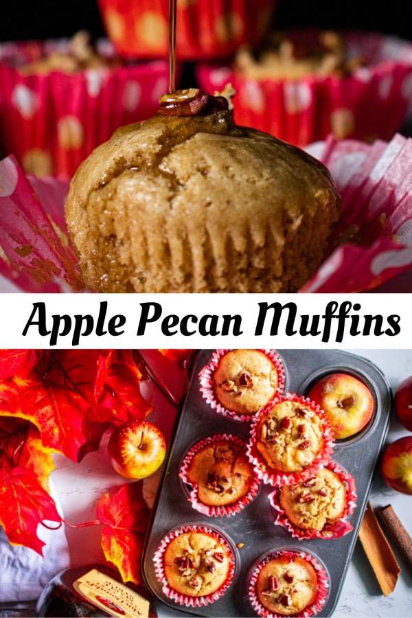 Maple Glazed Apple Cider Pecan Muffins with three on the behind and one at front