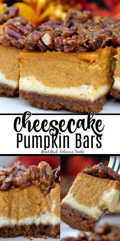 pumpkin cheesecake bars with pecan nuts