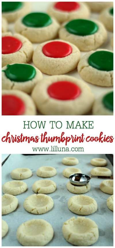 christmas thumbprint cookies with jam at the center