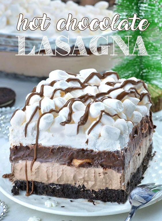 no bake lasagna with hot chocolate mini marshmallows and melted chocolate