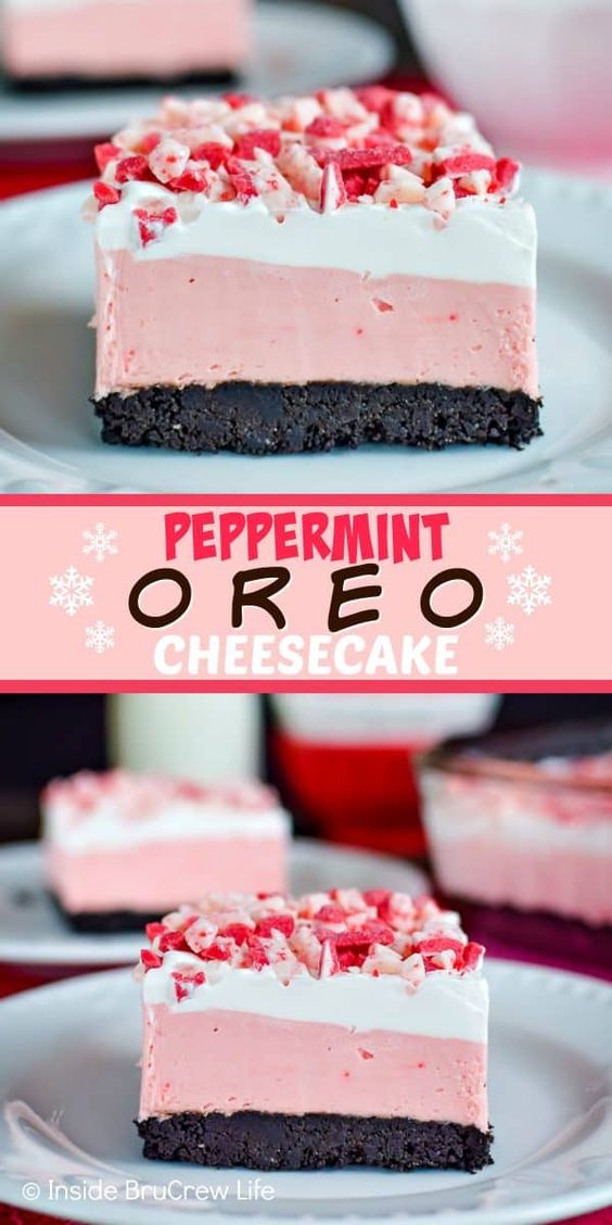 Oreo cheesecake with crushed peppermint