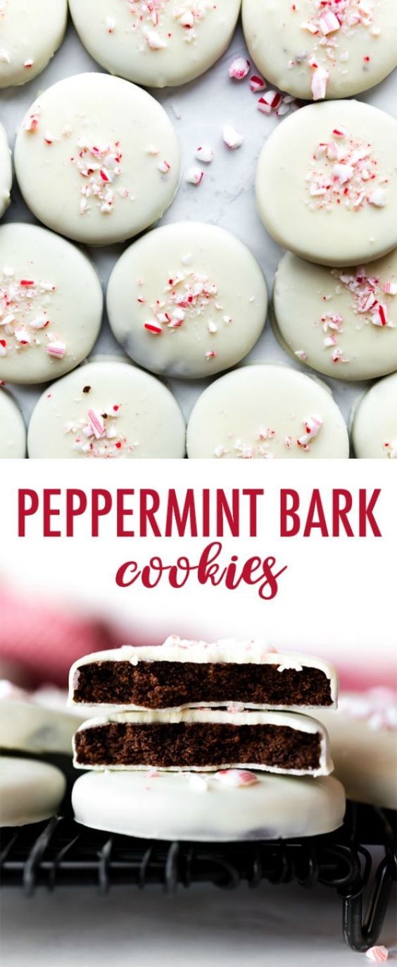 cookies covered in white chocolate and crushed peppermint