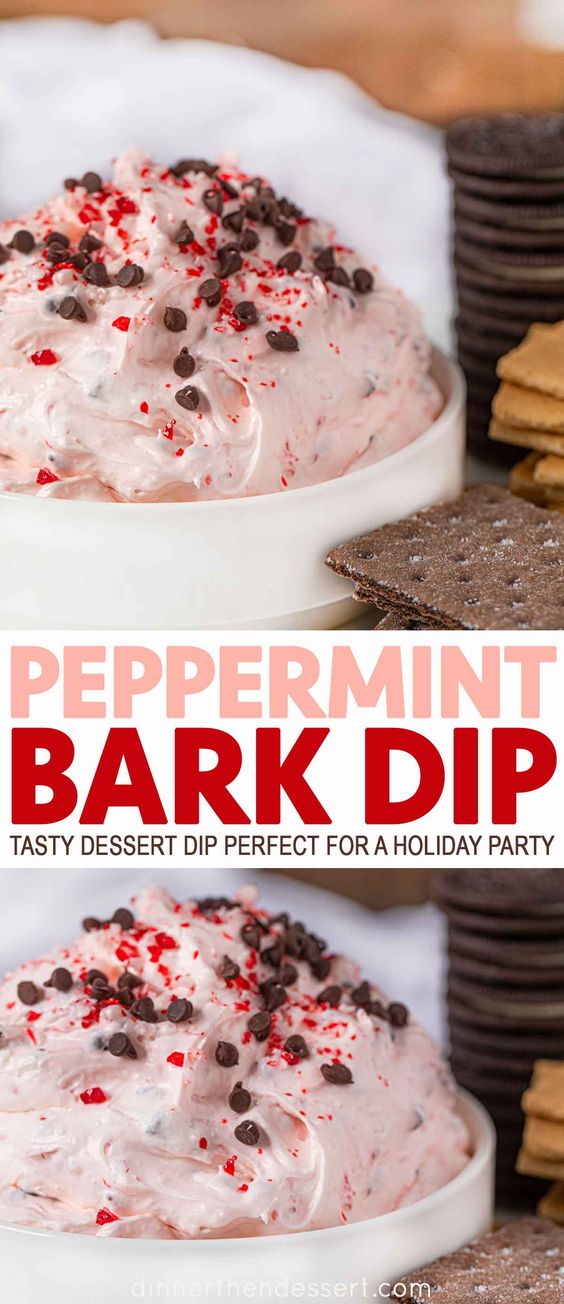 peppermint bark dip with dark chocolate chips