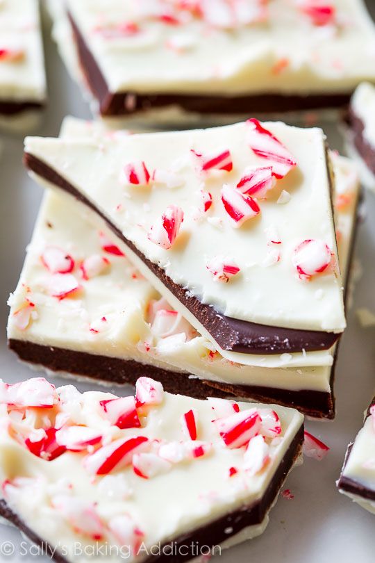 christmas bark coated in white chocolate and crushed peppermint
