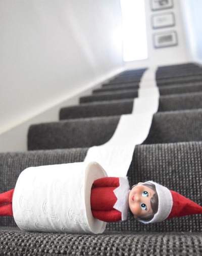 Poor Elf rolling down the Staircase stuck in a TP Roll A blog for the love of Pinterest