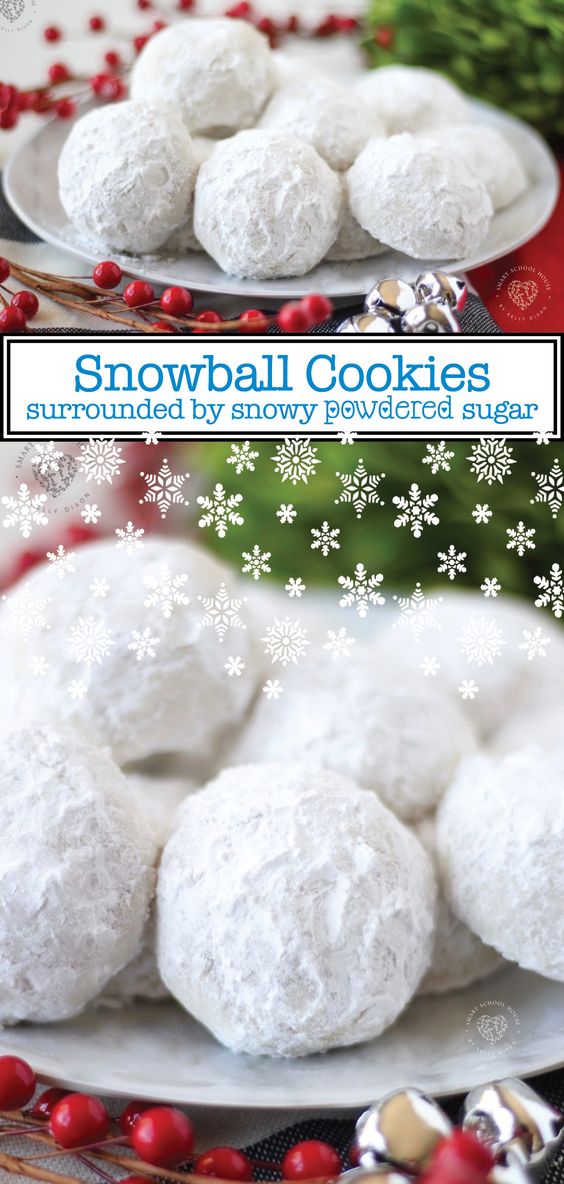snowball cookies served on a round platter