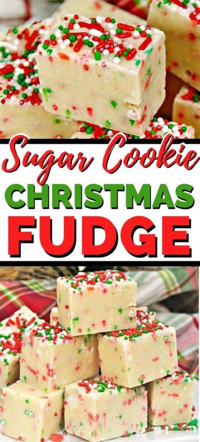 sugar cookie christmas fudge with christmas sprinles