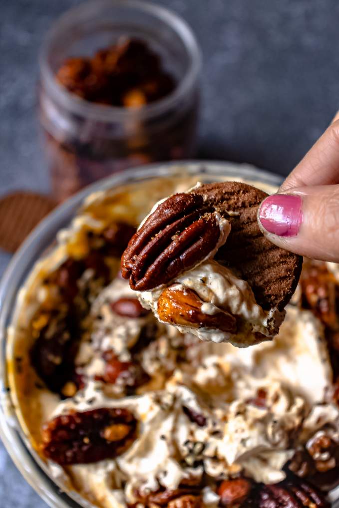 Spiced Nuts Sweet Potato Cheesecake Dip with Ginger Cookies