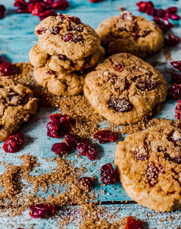 Cranberry Cream Cheese Snickerdoodles on a blue table 