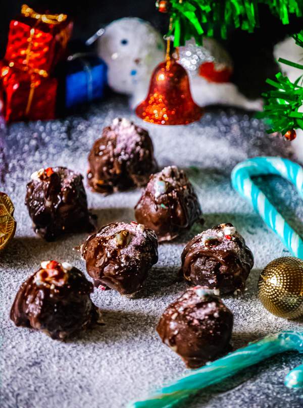 Dark Chocolate Peppermint Truffles on a table