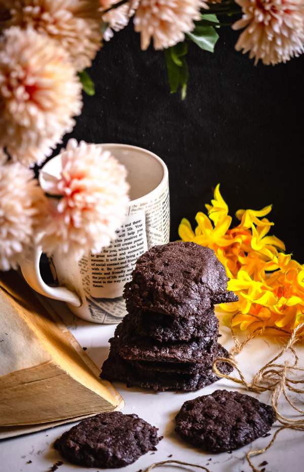 Eggless-Flourless Chocolate Fudge Cookies stack