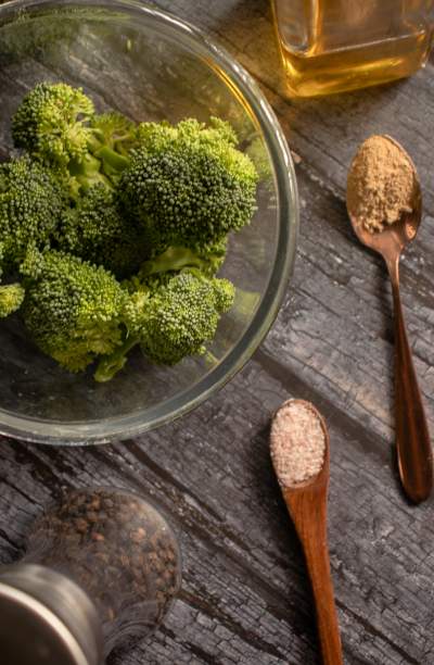 2-Ingredient Crispy Air Fryer Broccoli ingredients required kept on a table
