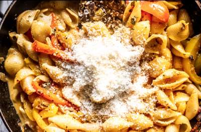 Roasted Red Pepper Shell Pasta with parmesan