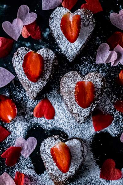 Valentine's Day Brownies - Heart Shaped Chocolate Strawberry Brownies on a plate