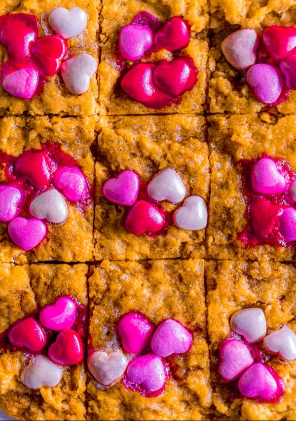 closeup of sugar cookie bars for valentines day