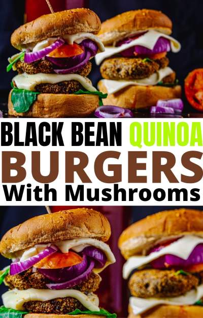 Vegan Black Bean Quinoa Burgers in Air-Fryer collage image