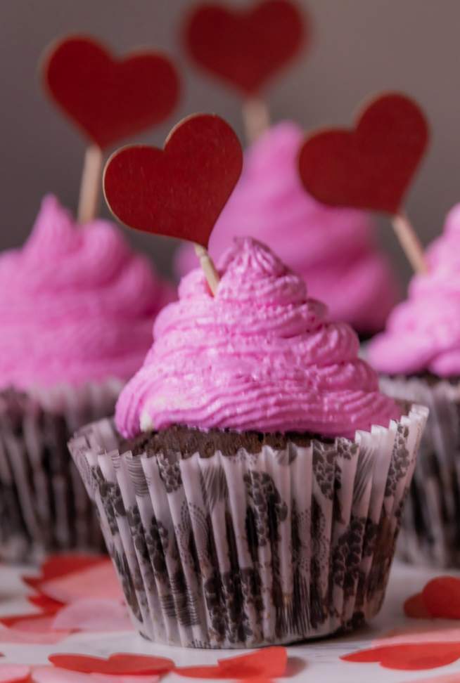 close view of valentines day cupcake