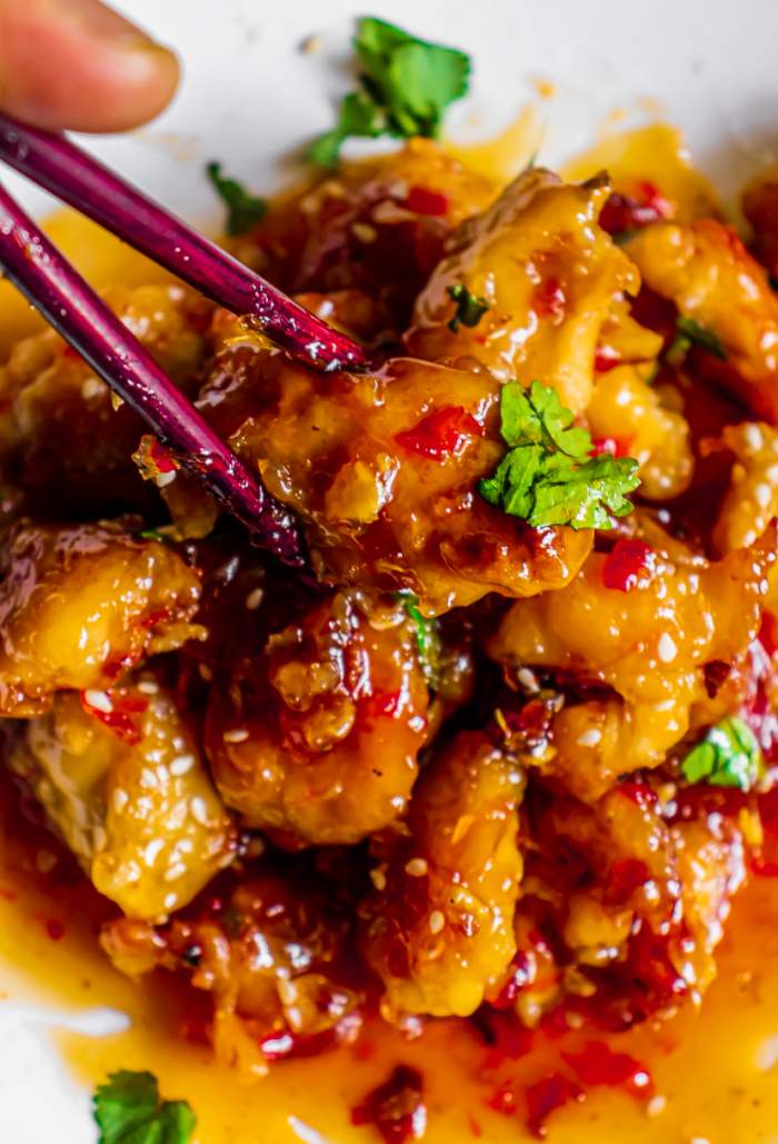 Thai Sweet Chili Chicken with sesame seeds and cilantro