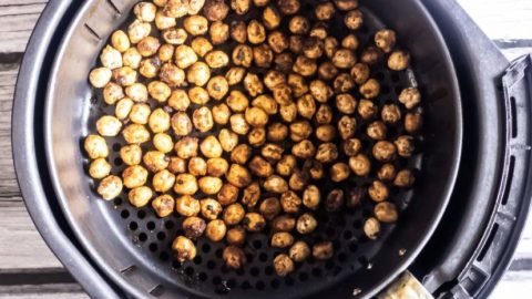overhead shot of chickpeas in air fryer
