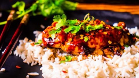 firecracker chicken on white rice