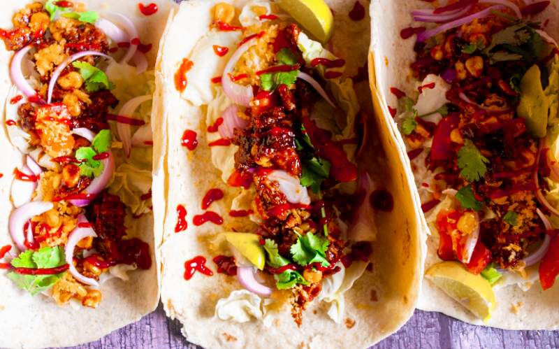 Honey Chipotle Chicken Tacos with Hot Sauce Crema