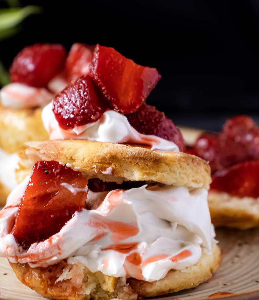 closeup of strawberry shortcake