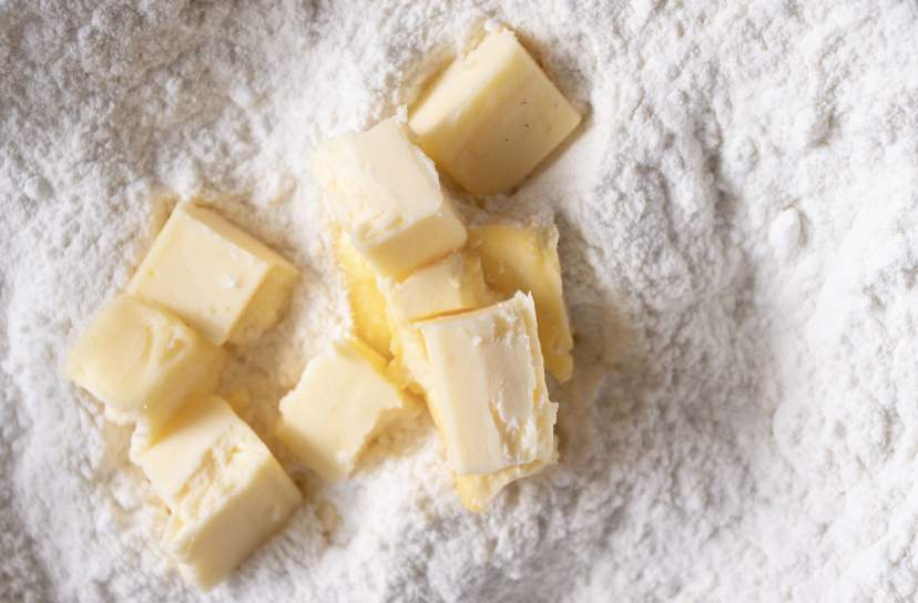 butter cubes added to flour mixture