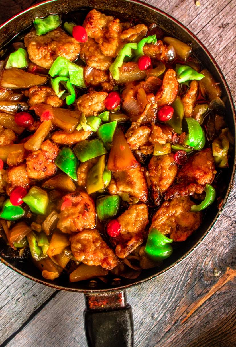 homemade Sweet and Sour Chicken in a skillet