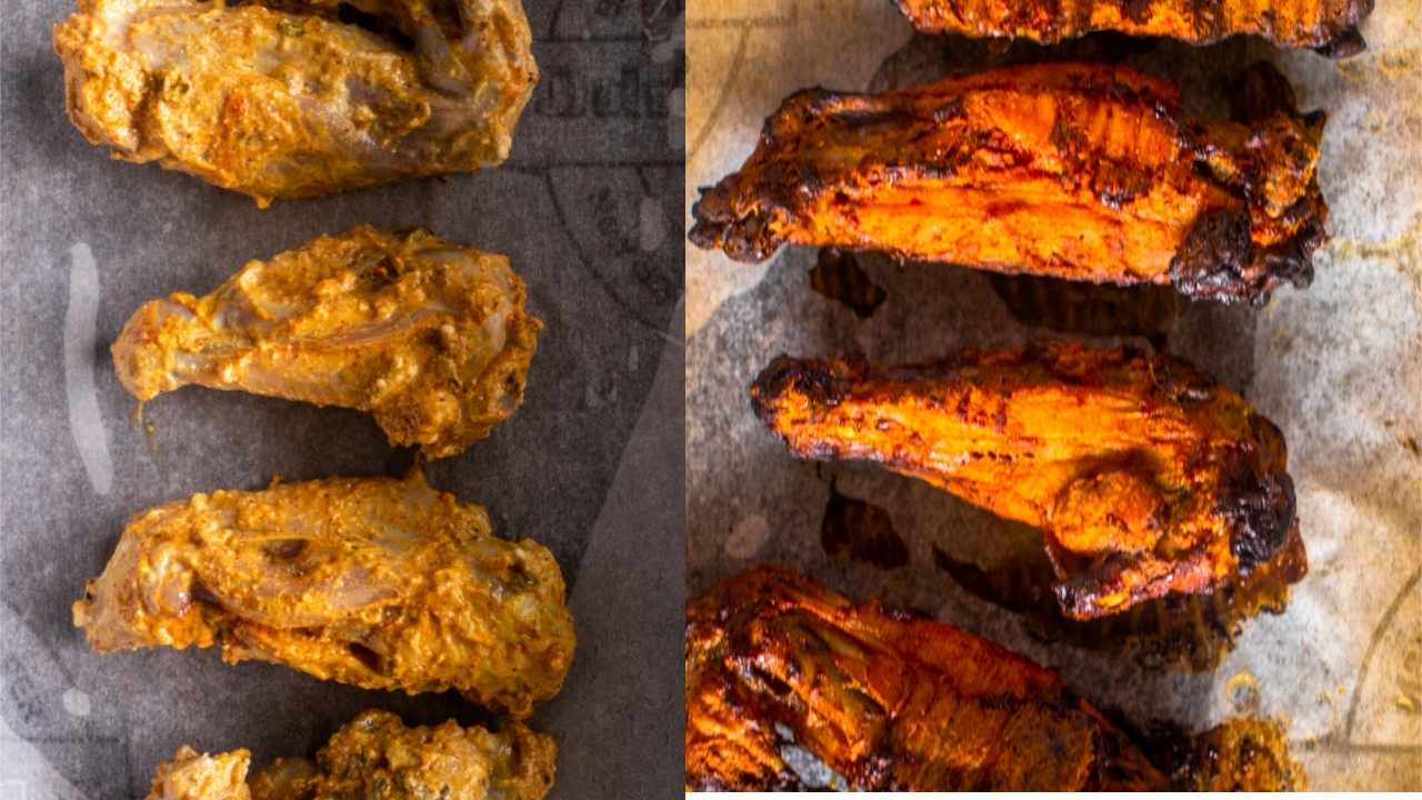 oven baked tandoori chicken wings before and after