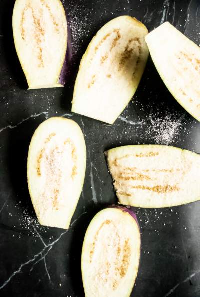 thinly cut eggplant slices