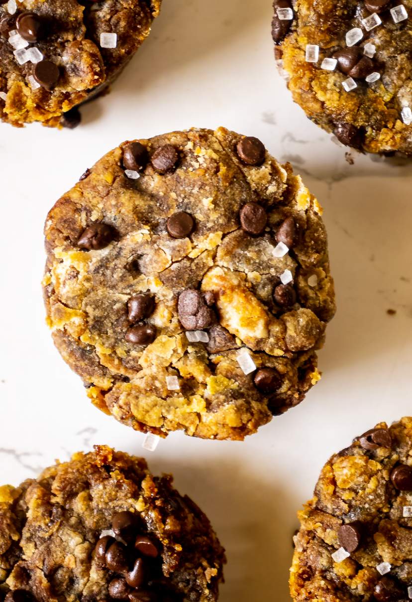 overhead shot of Healthy Zucchini Muffins with Chocolate Chips