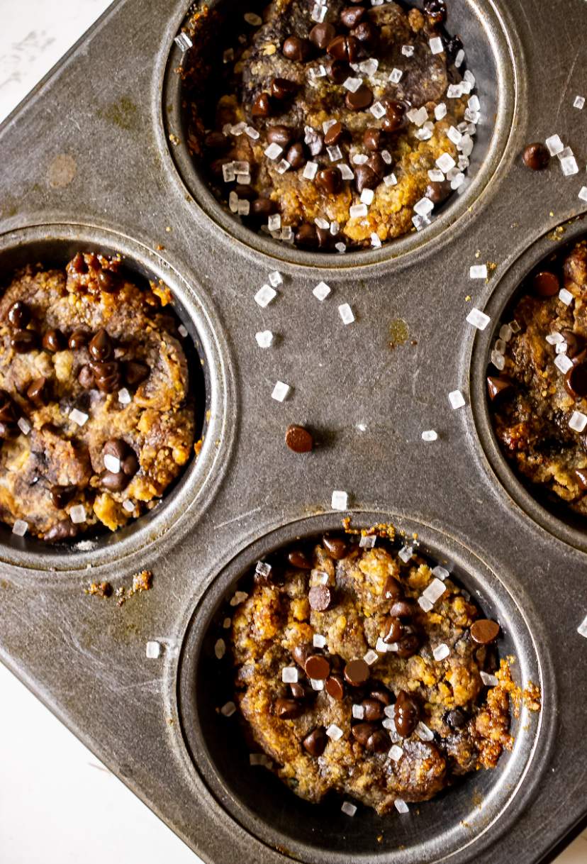Healthy Zucchini Muffins with Chocolate Chips in a muffin tin