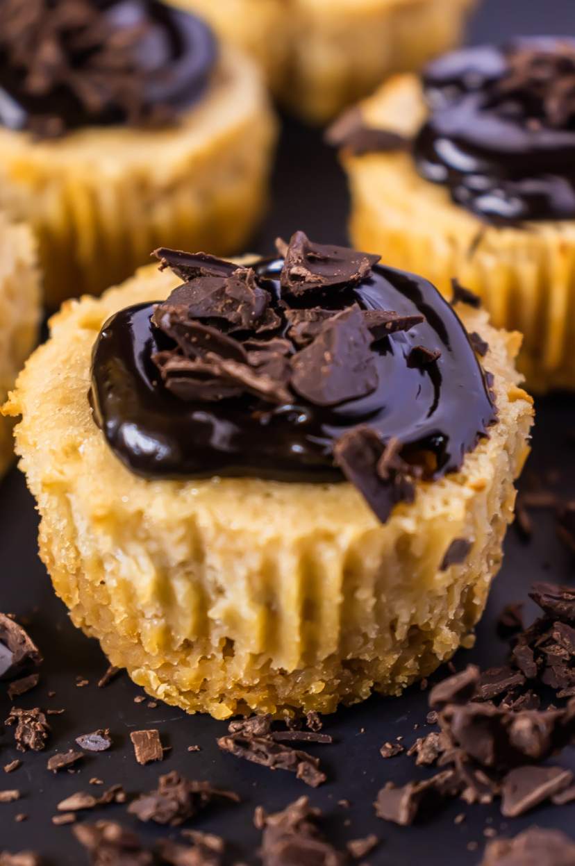 Mini Peanut Butter Cheesecakes with Chocolate Ganache 