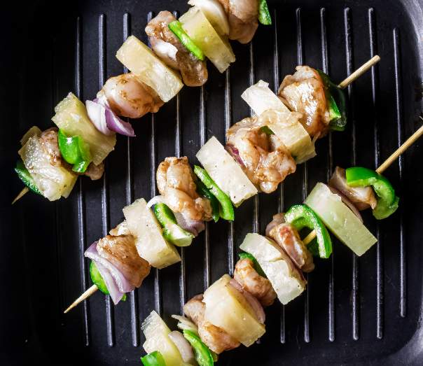 BBQ Pineapple Chicken Kabobs in Grill 