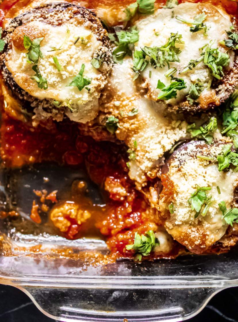 cheesy Eggplant Parmesan in a plate