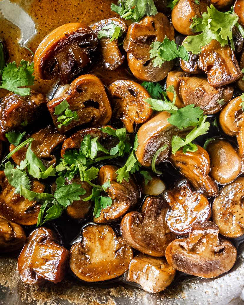 Honey Balsamic Mushrooms with chopped Parsley on top