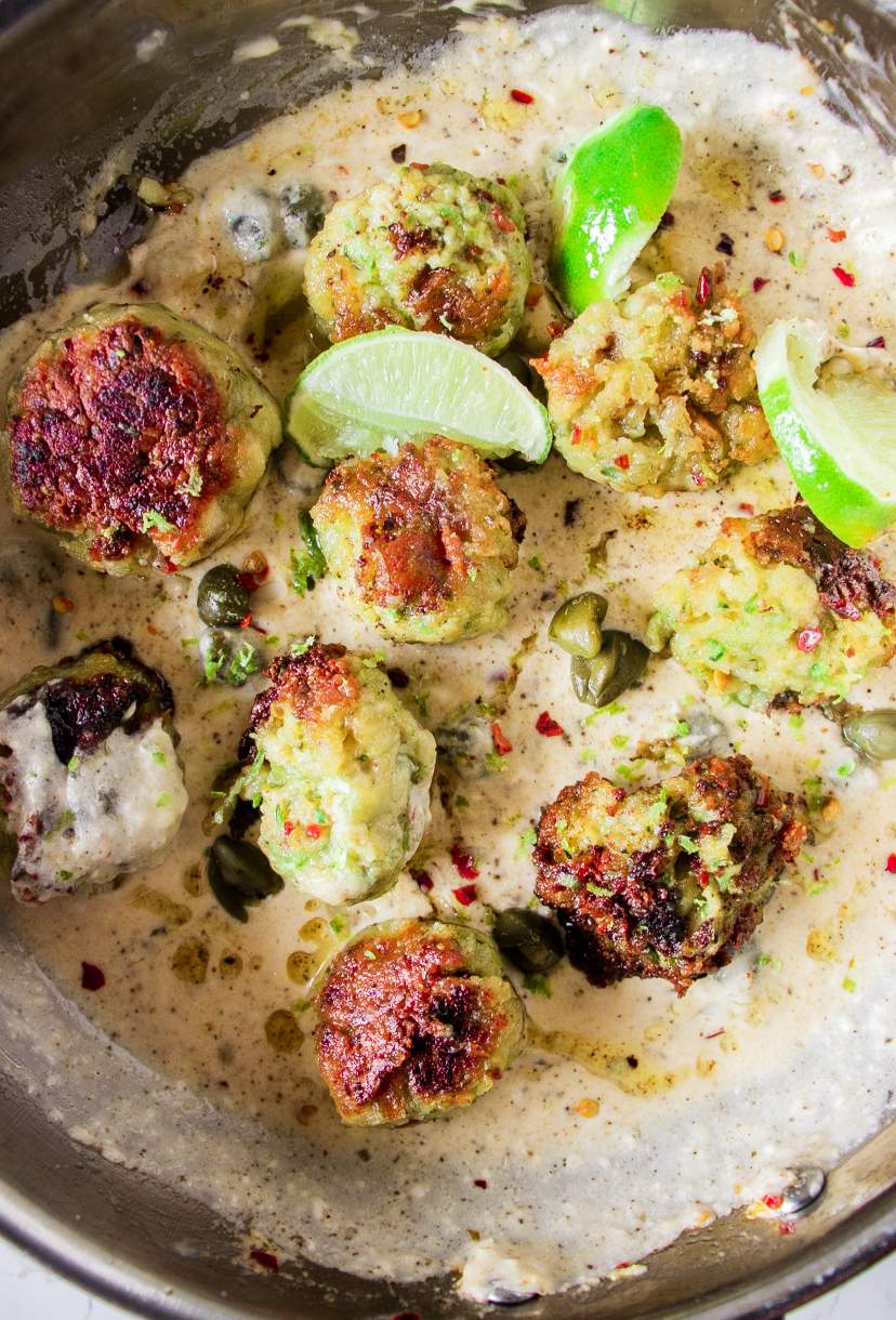KETO Zucchini Meatballs with lime wedges
