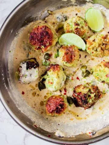 KETO Zucchini Meatballs in a skillet