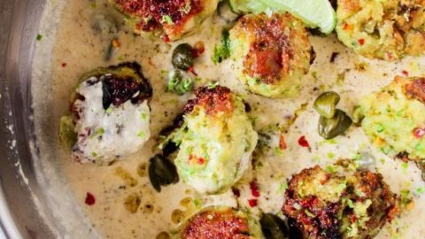 KETO Zucchini Meatballs in a skillet