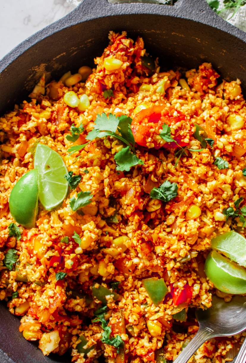 Mexican Cauliflower Rice in a skillet