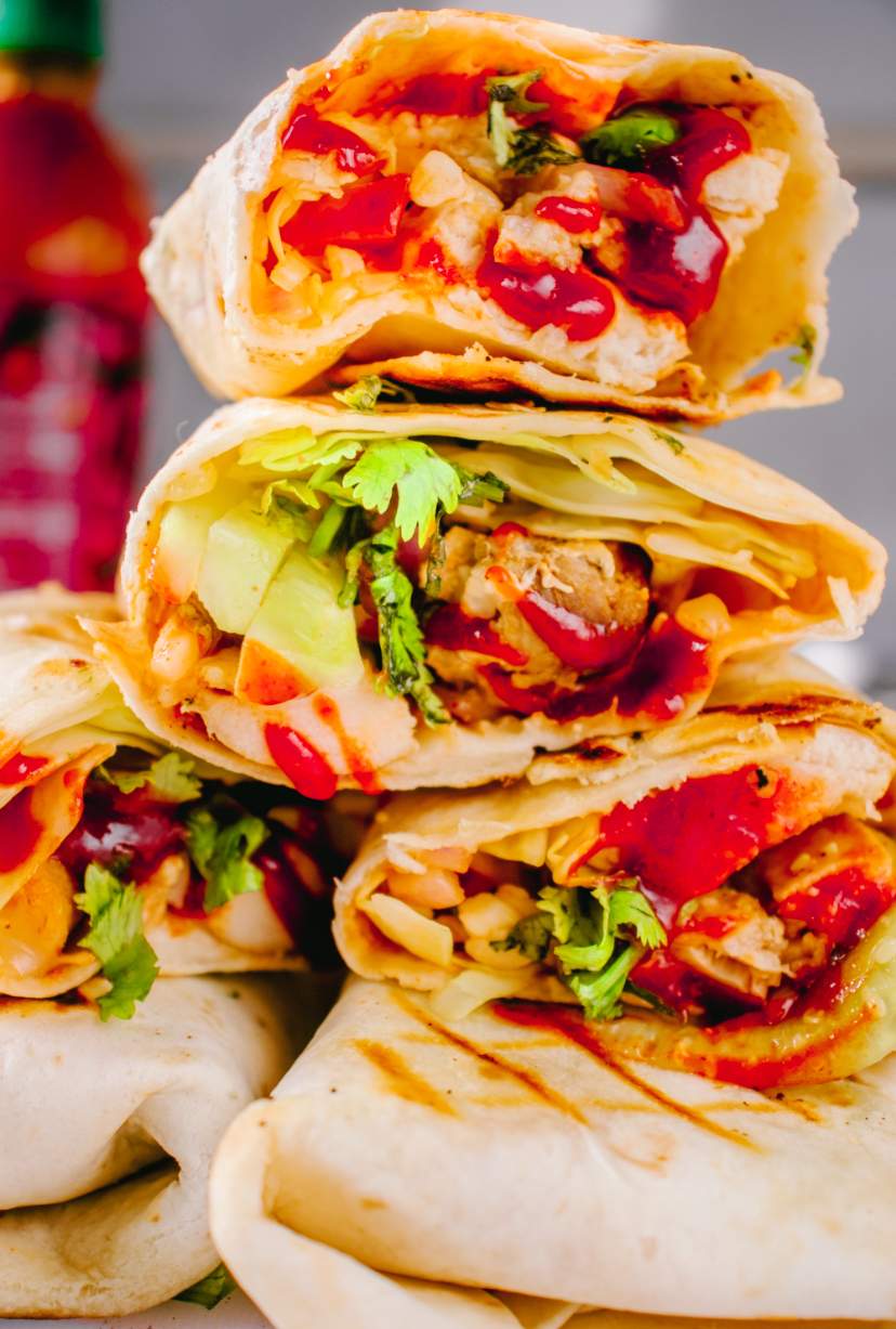 Grilled Buffalo Chicken Wraps kept in a stack