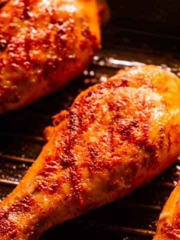 close up of grilled chicken drumstick